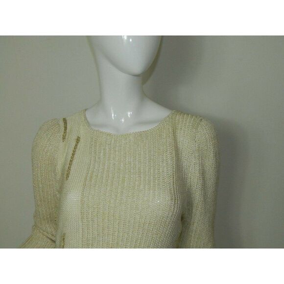 Nannell Sweater Vintage Knit Ivory‎ Gold Puffy Sleeves Art Deco Size Small - Picture 7 of 9